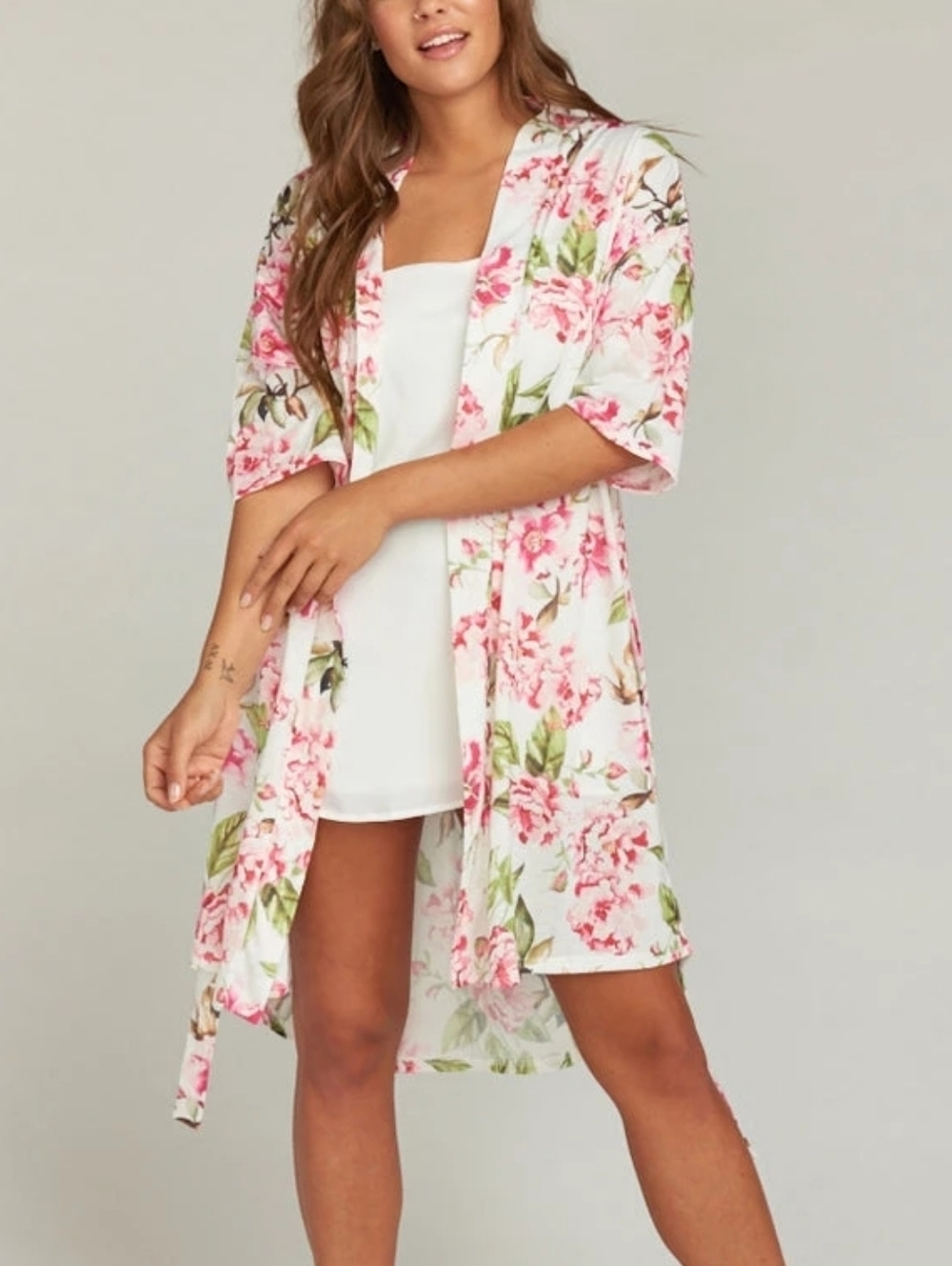 Show Me Your MuMu Womens Pink White Garden of Blooms Brie Robe Size One Size